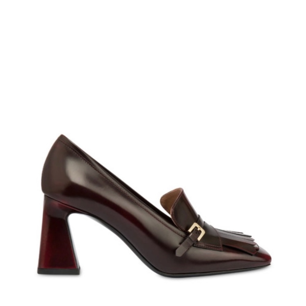 NEW Pollini Camber Sand Rumps Calfskin Square Toe Flared Heel Shoes Size IT 40